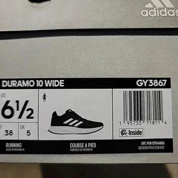 Adidas Duramo 10 Wide Running Shoes Black Women Size 6.5 New In‎ Box GY3867 NIB - Picture 6 of 6
